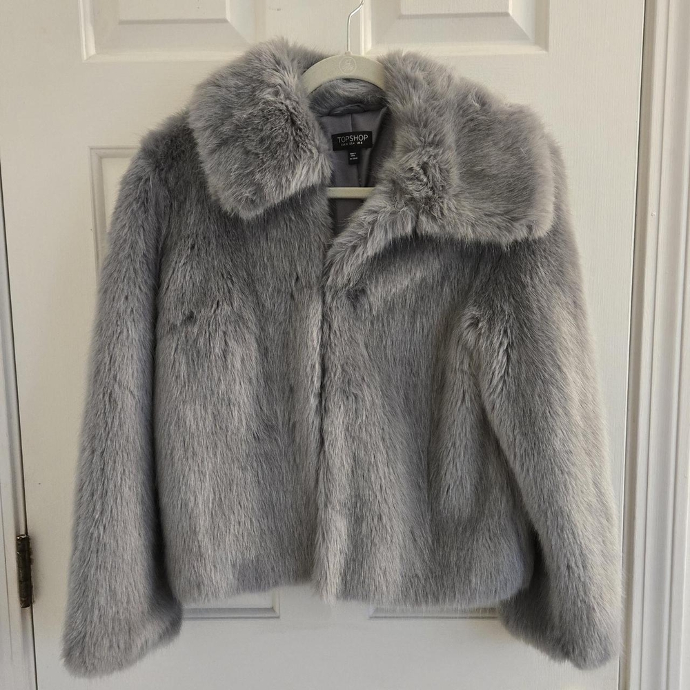 Topshop Cropped Faux Fur Coat With Pockets